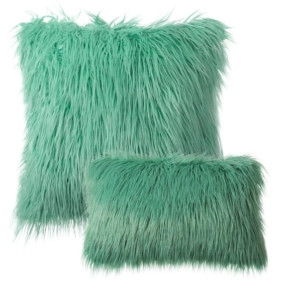 Phantoscope Merino Style Faux Fur Series Decorative Throw Pillow Bundle, 12" x 20"/22" x 22", Green, 2 Pack
