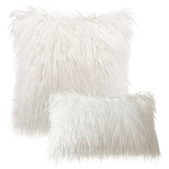 Phantoscope Merino Style Faux Fur Series Decorative Throw Pillow Bundle, 12" x 20"/22" x 22", White, 2 Pack