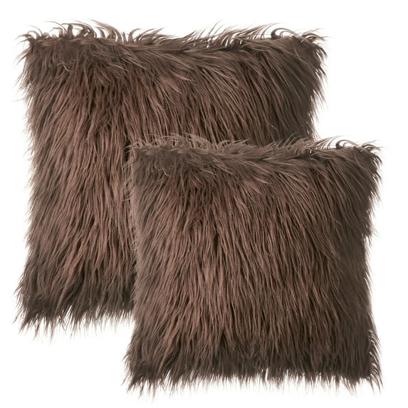 Phantoscope Merino Style Faux Fur Series Decorative Throw Pillow Bundle, 18" x 18"/22" x 22", Brown, 2 Pack