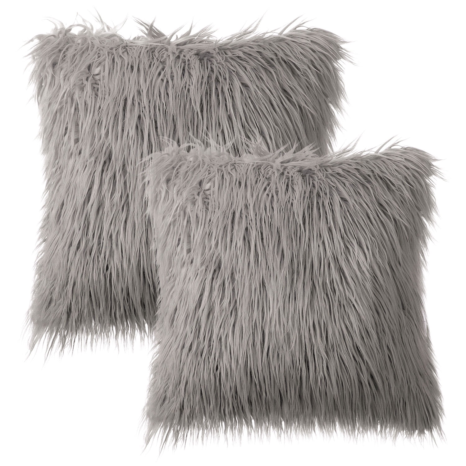 Phantoscope Merino Style Faux Fur Series Decorative Throw Pillow Bundle, 20" x 20"/22" x 22", Gray, 2 Pack