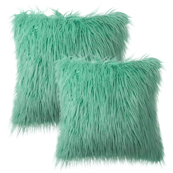 Phantoscope Merino Style Faux Fur Series Decorative Throw Pillow Bundle, 20" x 20"/22" x 22", Green, 2 Pack