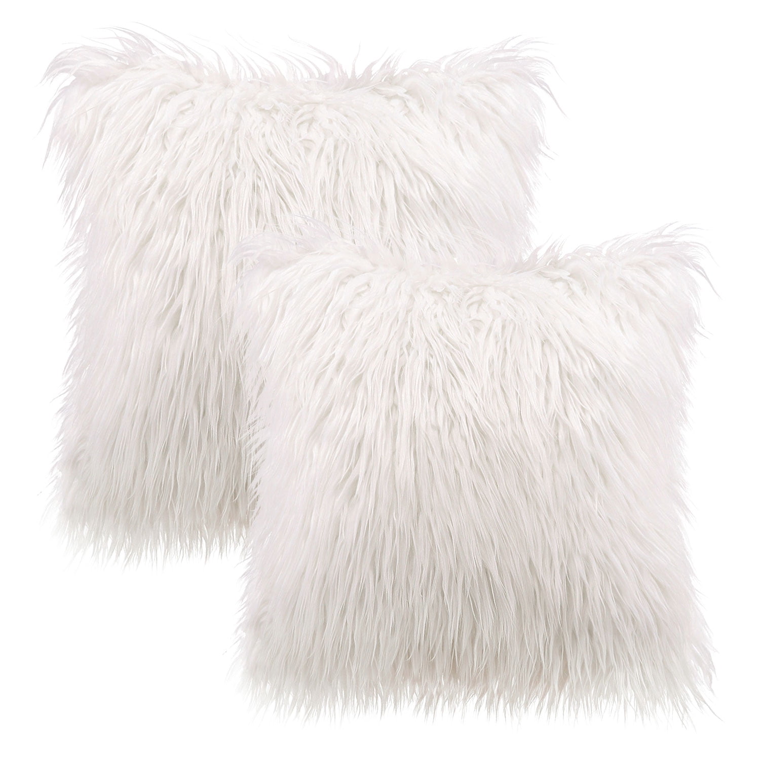 Phantoscope Merino Style Faux Fur Series Decorative Throw Pillow Bundle, 20" x 20"/22" x 22", White, 2 Pack