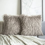 Phantoscope Merino Style Faux Fur Series Decorative Throw Pillow Cover, 18" x 18", Beige, 2 Pack