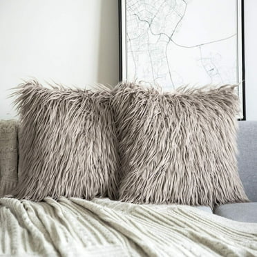 Phantoscope Merino Style Faux Fur Series Decorative Throw Pillow Cover, 18" x 18", Beige, 2 Pack