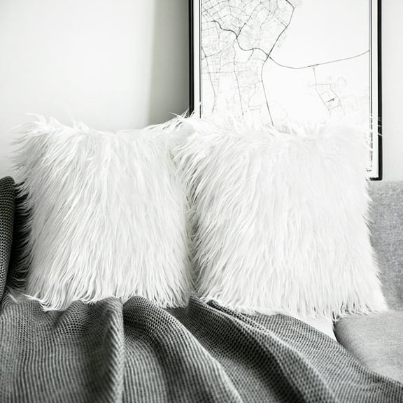Phantoscope Merino Style Faux Fur Series Decorative Throw Pillow Cover, 18" x 18", True White, 2 Pack