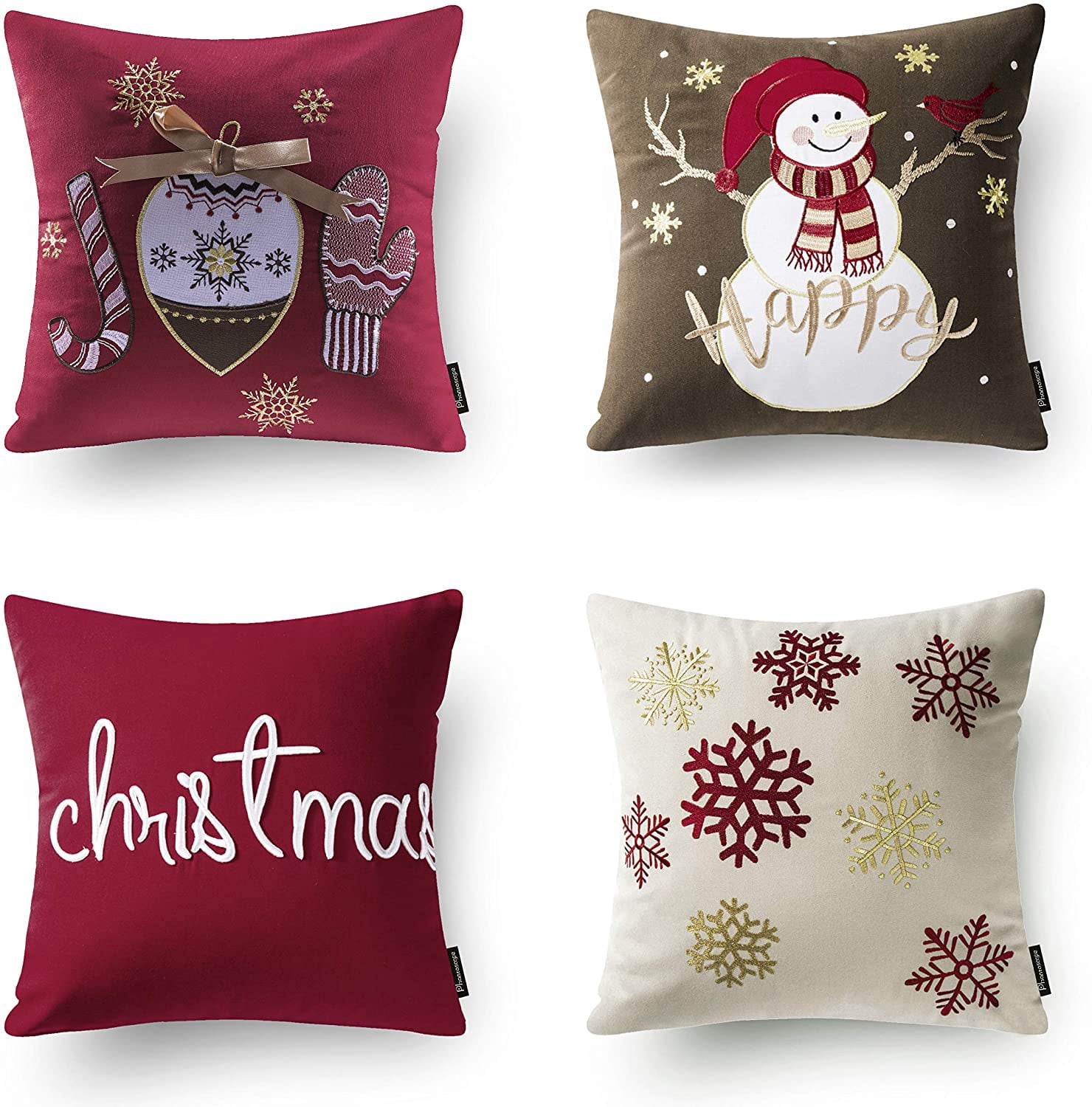 Phantoscope Merry Christmas Canvas Embroidered Decorative Throw Pillow ...