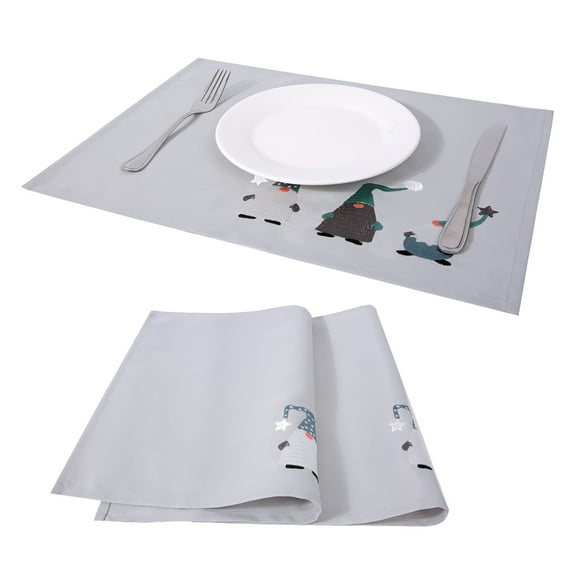 Phantoscope Merry Christmas Placemats with Embroidered Reyes Magos for Kitchen Dining Tables, 13" x 18", Gray, 2 Pack