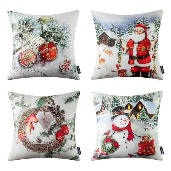 Phantoscope Merry Christmas Printing Decorative Throw Pillow,Pine Branches, 18" x 18", Set of 4