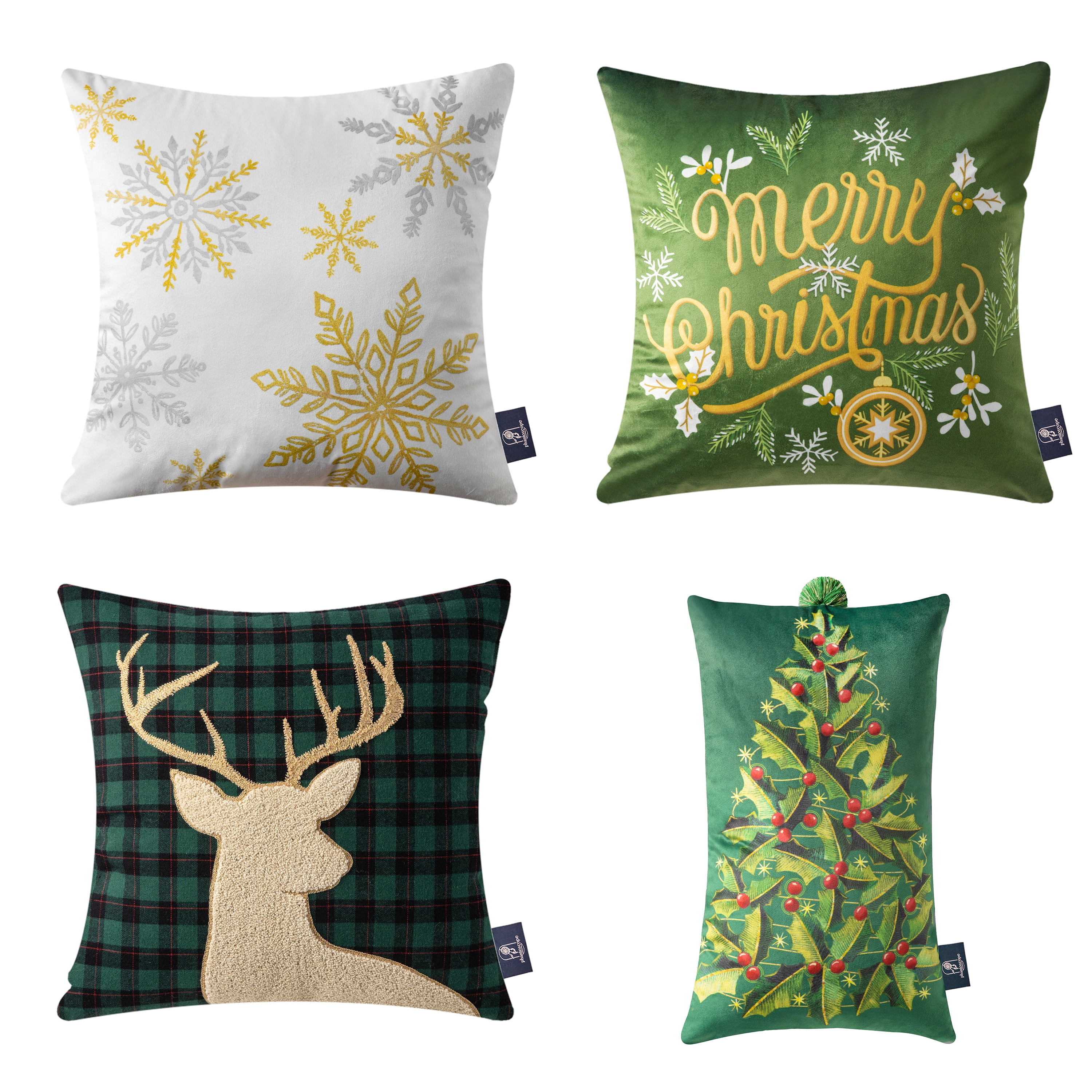Phantoscope Merry Christmas Velvet Embroidered Decorative Throw Pillow ...