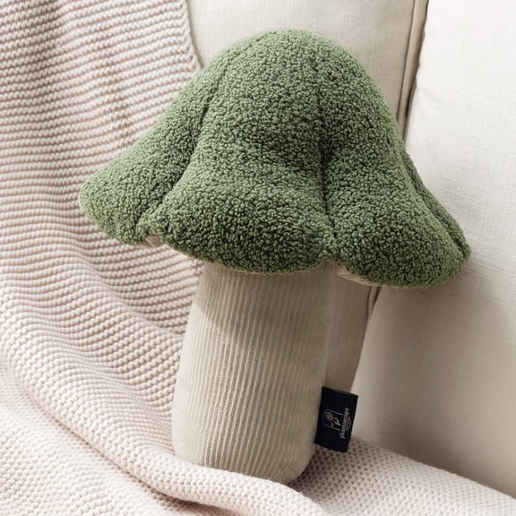 Phantoscope Mushroom Shaped Throw Pillow, Teddy Fleece Plush Decorative Accent Cushion, 13 x 12 inch, Light Green, Cute Summer Home Decor for Couch, Sofa, Bed & Chair