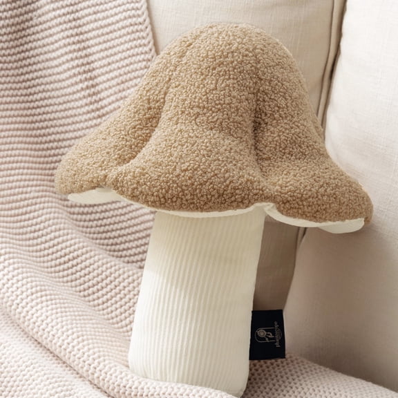 Phantoscope Mushroom Shaped Throw Pillow, Teddy Fleece Plush Decorative Accent Cushion, 16 x 14 inch, Beige, Cute Summer Home Decor for Couch, Sofa, Bed & Chair