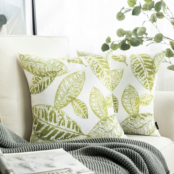Phantoscope New Living Leaf Throw Pillows, Botanical Decorative Accent Pillows, Light Green, 18 x 18 in, Set of 2