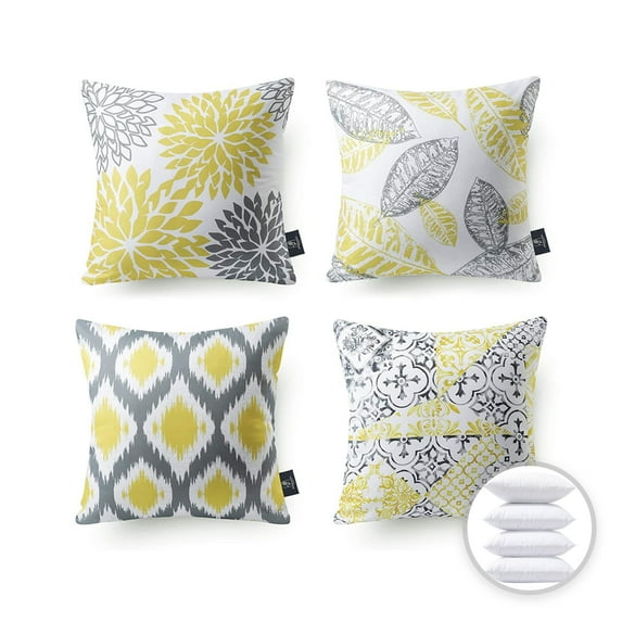 Phantoscope New Living Series Decorative Throw Pillow, 18" x 18", Yellow Gray, 4 Set