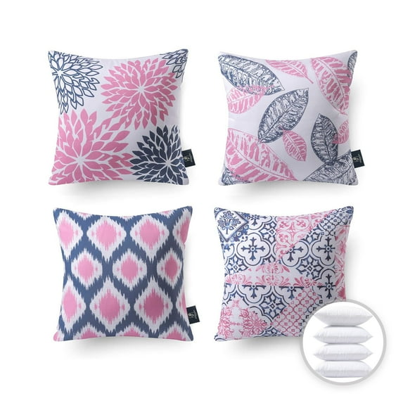 Phantoscope New Living Series Double-sided Design Decorative Throw Pillow, 18" x 18", Blue/Pink, 4 Pack