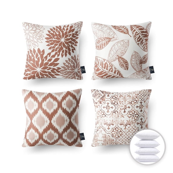 Phantoscope New Living Series Double-sided Design Decorative Throw Pillow, 18" x 18", Caramel, 4 Pack