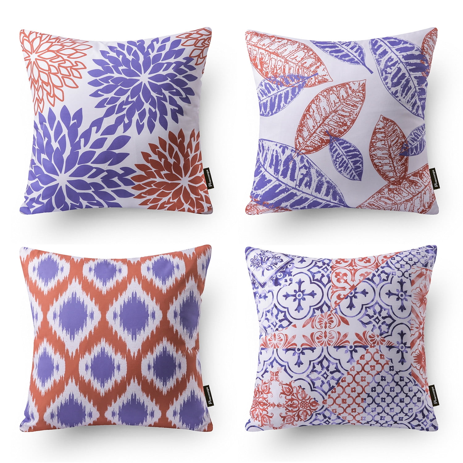 Phantoscope New Living Series Double-sided Design Decorative Throw Pillow Cover, 18" x 18", Blue/Orange, 4 Pack