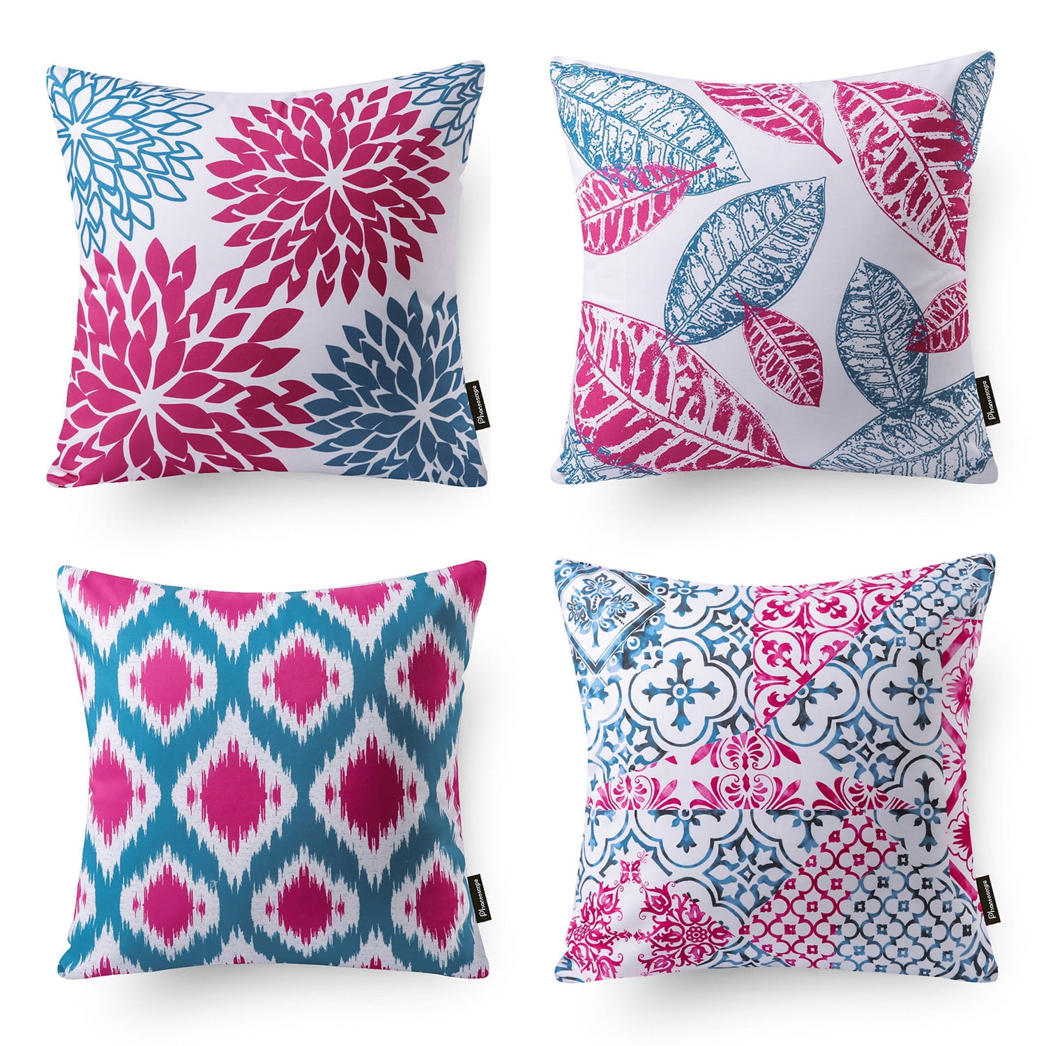 Phantoscope New Living Series Double-sided Design Decorative Throw Pillow Cover, 18" x 18", Blue/Purple, 4 Pack