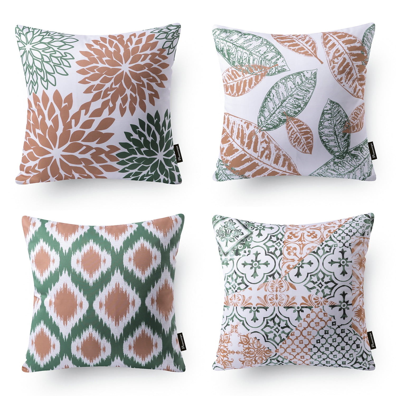 Phantoscope New Living Series Double-sided Design Decorative Throw Pillow Cover, 18" x 18", Caramel/Green, 4 Pack