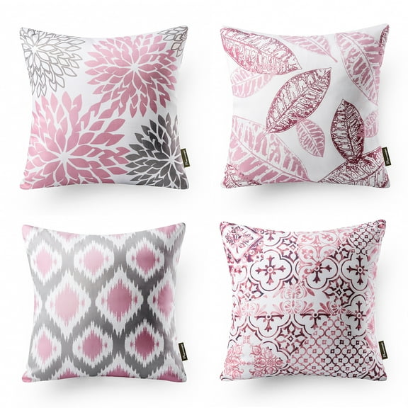 Phantoscope New Living Series Double-sided Design Decorative Throw Pillow Cover, 18" x 18", Gray/Pink, 4 Pack