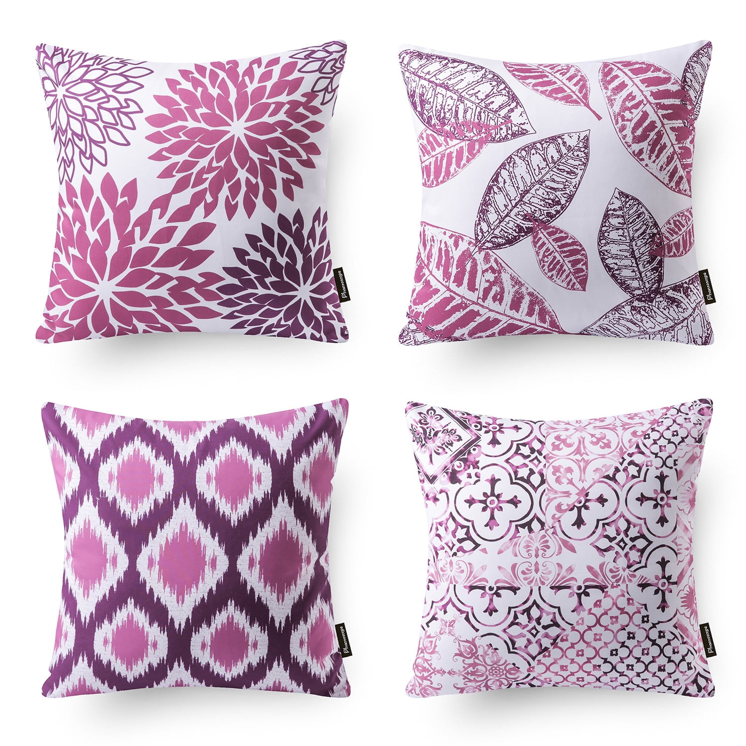 Phantoscope New Living Series Double-sided Design Decorative Throw Pillow Cover, 18" x 18", Gray/Purple, 4 Pack