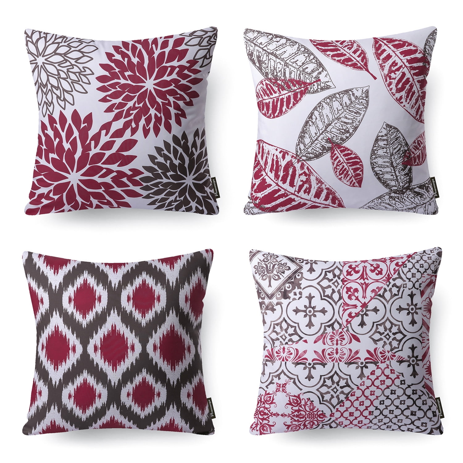 Phantoscope New Living Series Double-sided Design Decorative Throw Pillow Cover, 18" x 18", Red/Brown, 4 Pack