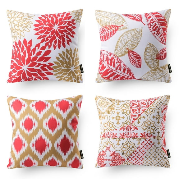 Phantoscope New Living Series Double-sided Design Decorative Throw Pillow Cover, 18" x 18", Red/Yellow, 4 Pack