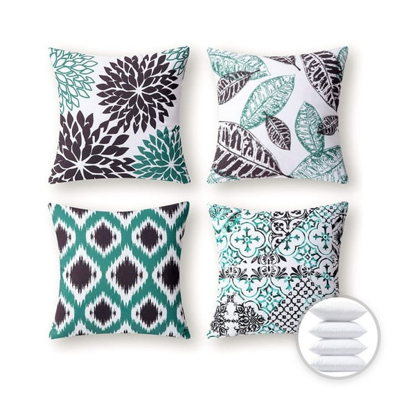 Phantoscope New Living Series Duplex Printing Decorative Throw Pillow, 18" x 18", Black and Blue, Set of 4