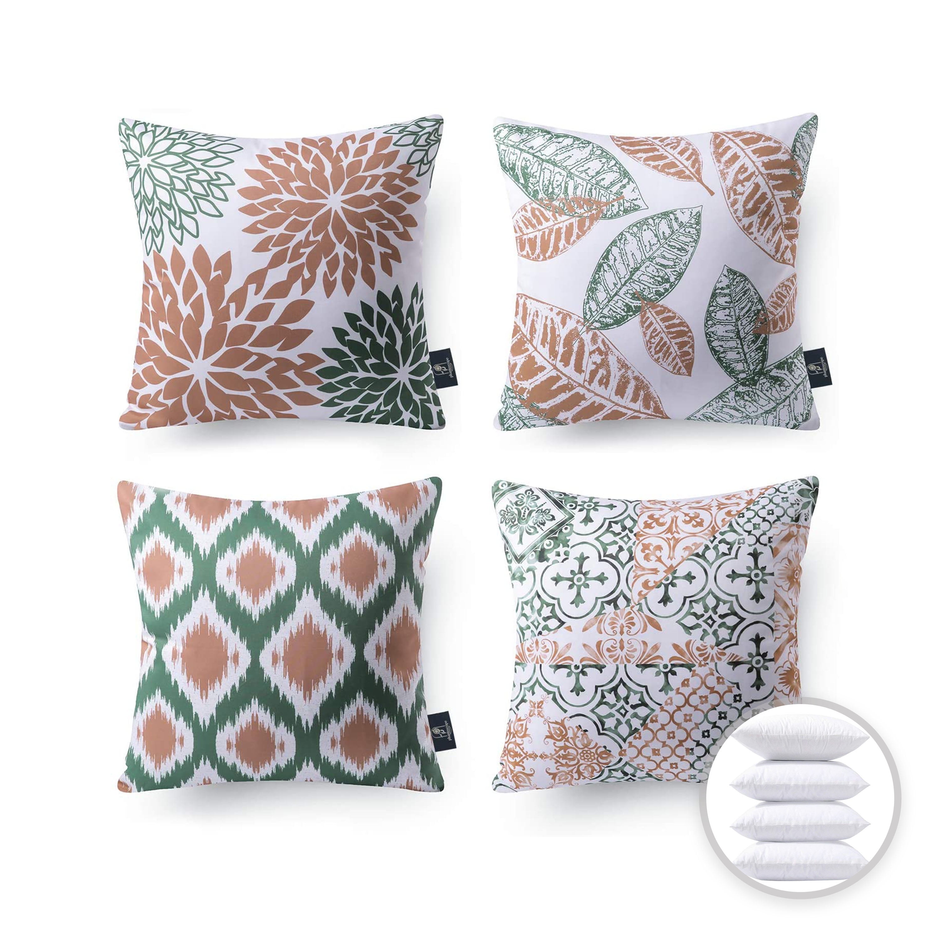 Set of 4 Purple and White Polyester Square Throw Pillows