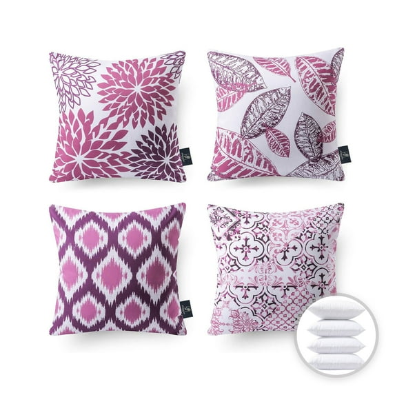 Phantoscope New Living Series Duplex Printing Decorative Throw Pillow, 18" x 18", Purple, 4 Pack