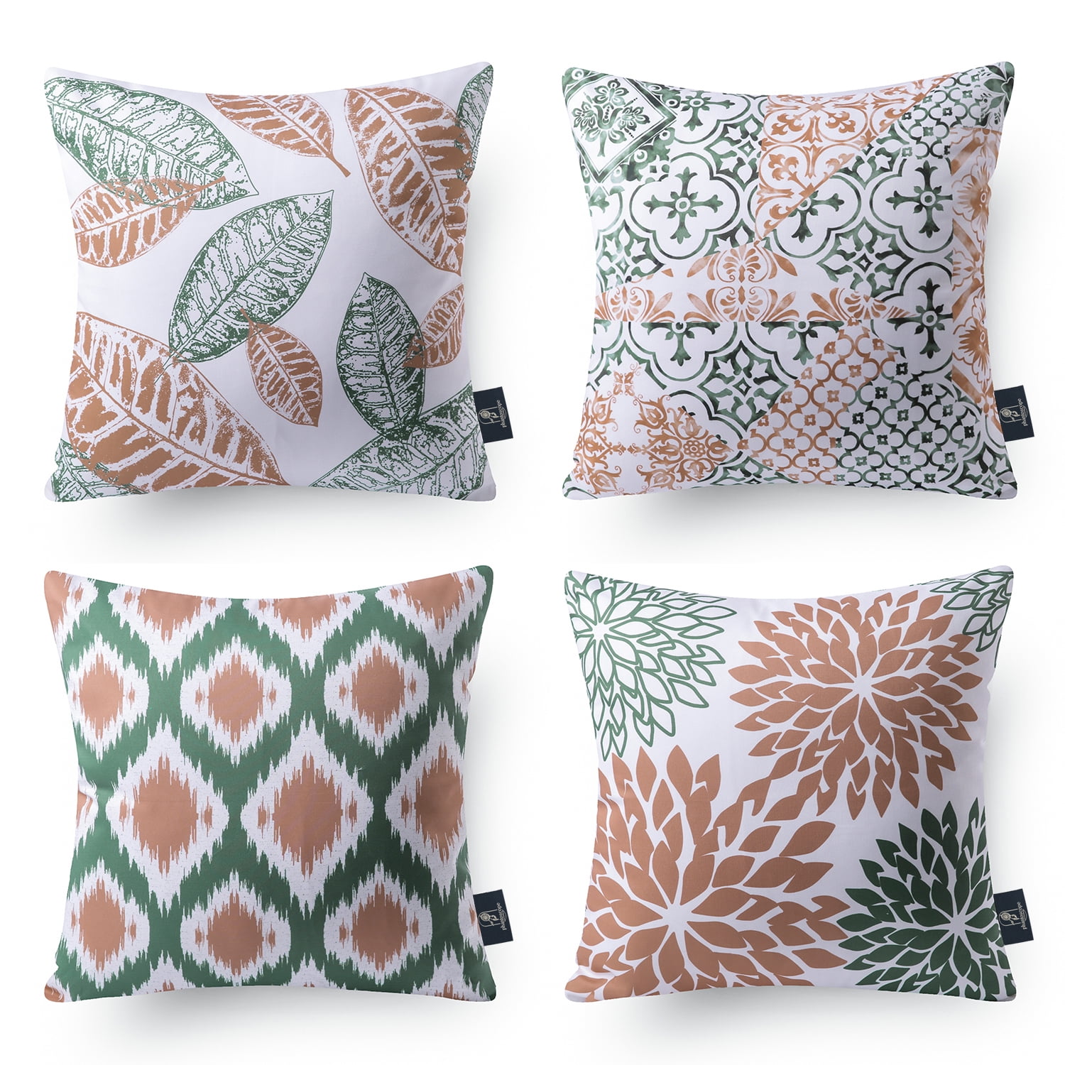 Caramel and Green Reversible Polyester Square Throw Pillow Covers