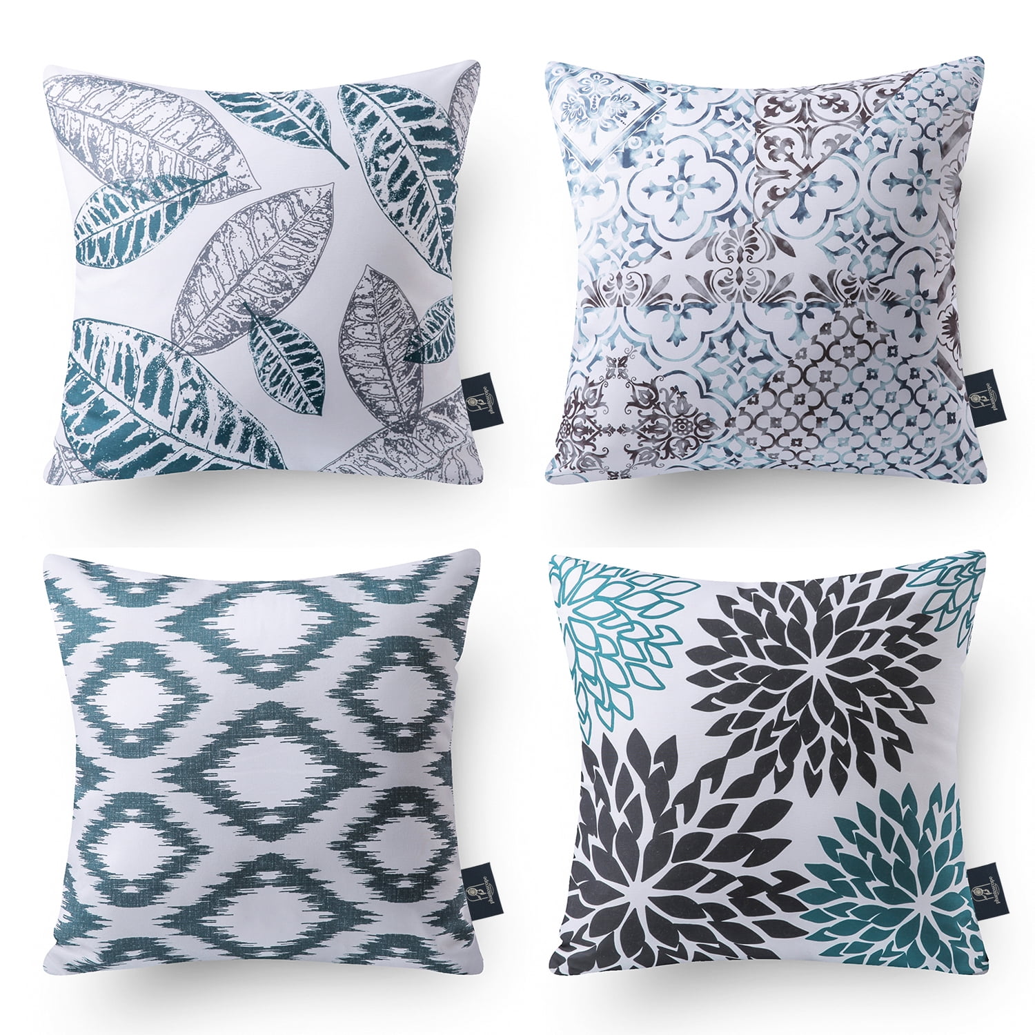 Phantoscope New Living Series Duplex Printing Decorative Throw Pillow Cover, 18" x 18", Black/Blue, 4 Pack