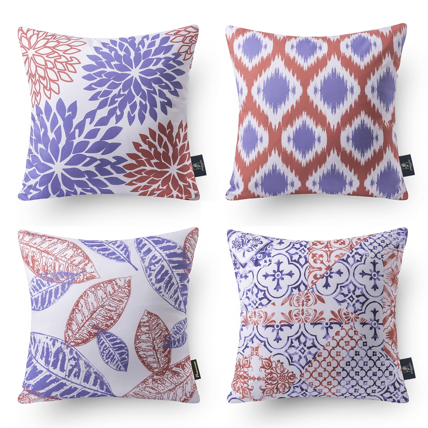 Phantoscope New Living Series Duplex Printing Decorative Throw Pillow Covers, 18" x 18", Blue and Orange, Set of 4