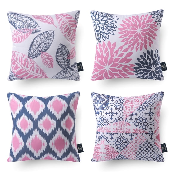 Phantoscope New Living Series Duplex Printing Decorative Throw Pillow Covers, 18" x 18", Pink and Blue, Set of 4