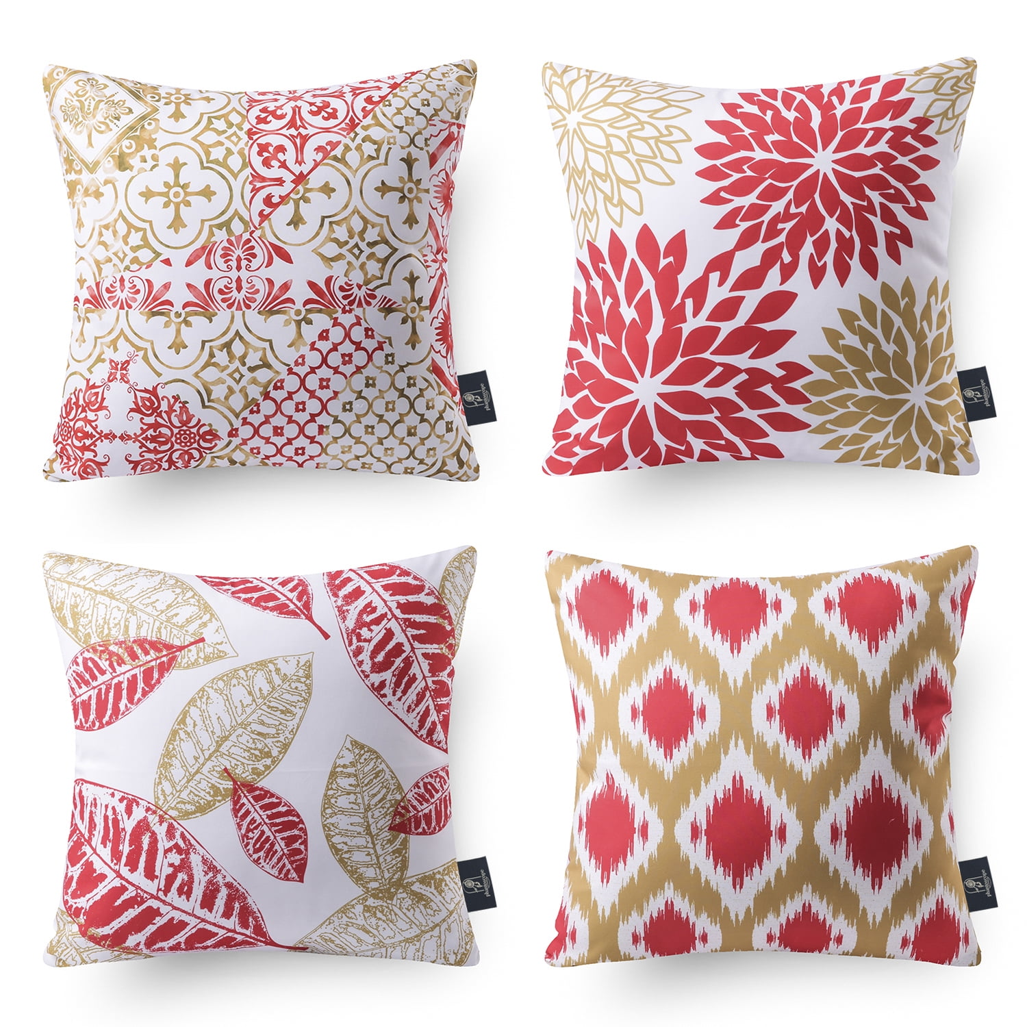 Phantoscope New Living Series Duplex Printing Decorative Throw Pillow  Covers, 18 x 18, Red and Yellow, Set of 4 