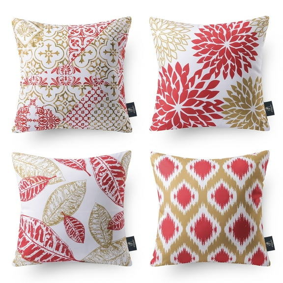 Phantoscope New Living Series Duplex Printing Decorative Throw Pillow Covers, 18" x 18", Red and Yellow, Set of 4