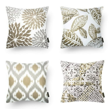 Phantoscope New Living Series Printing Square Cushion for Couch Decorative Throw Pillow Cover, 18" x 18", Brown, 4 Pack