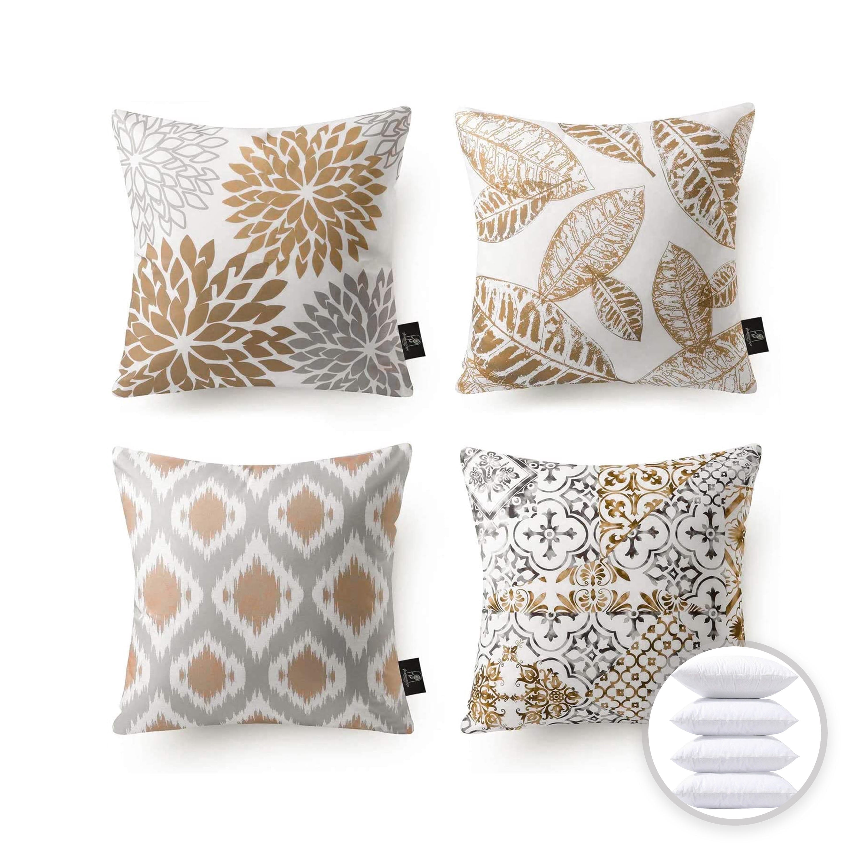 Phantoscope New Living Series Printing Square Cusion for Couch Decorative Throw Pillow, 18" x 18", Brown, 4 Pack
