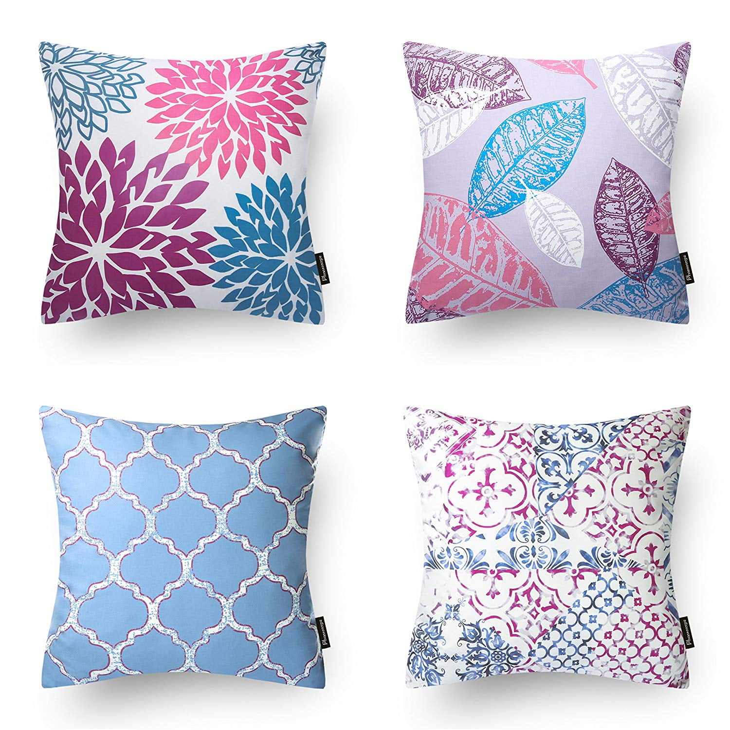 Phantoscope New Living Series Printing Square Cusion for Couch Decorative Throw Pillow, 18" x 18", Purple/Blue, 4 Pack