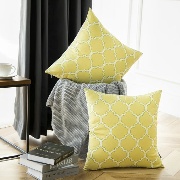 Phantoscope New Living Series Square Decorative Throw Pillow Cover , 18" x 18", Yellow/Green Net, 2 Pack