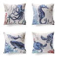 thumbnail image 1 of Phantoscope Ocean Series Decorative Throw Pillow, 18" x 18", Blue Marine Animals, 4 Pack, 1 of 4