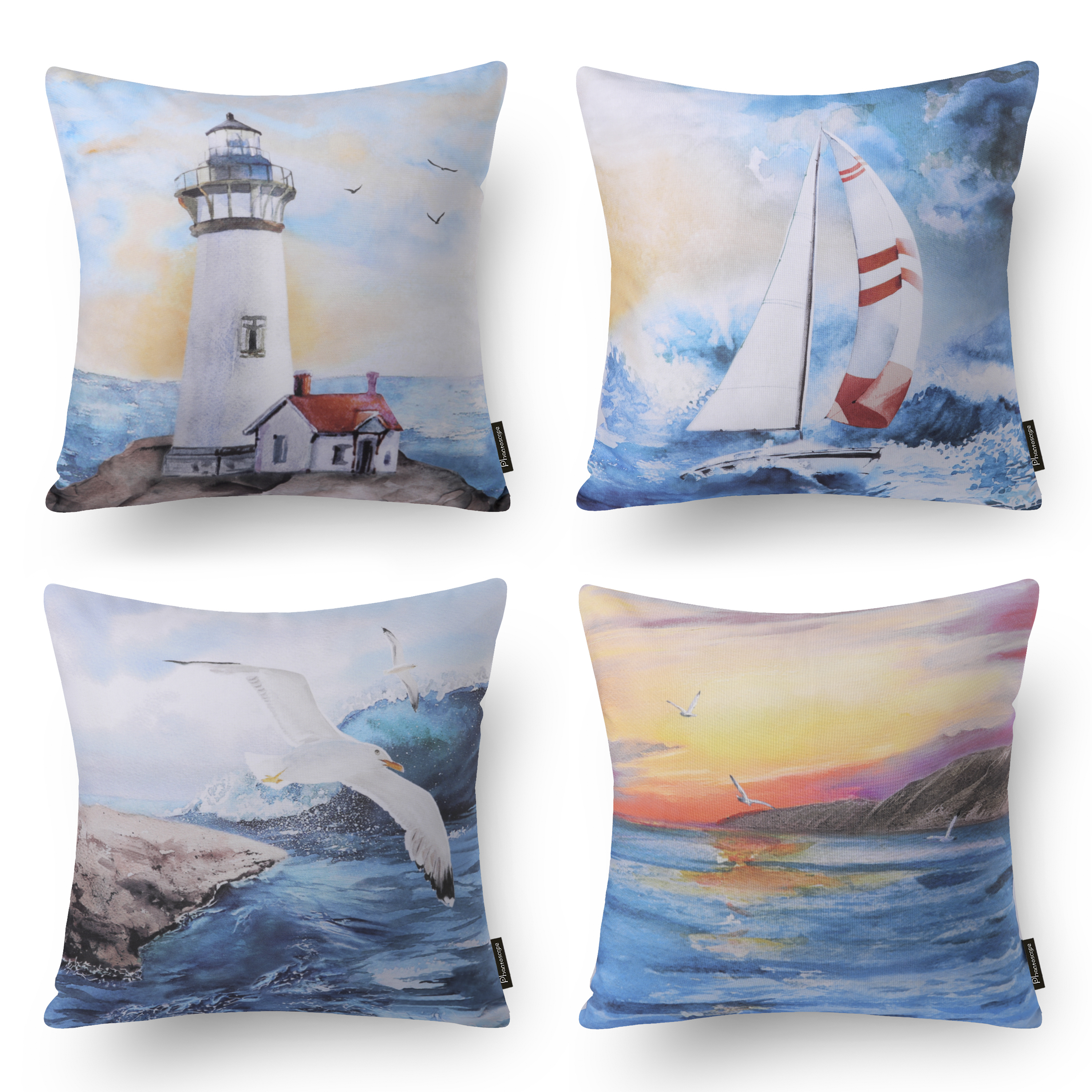 Phantoscope Ocean Series Decorative Throw Pillow Covers, Sky Blue Sailing, 18" x 18", Set of 4