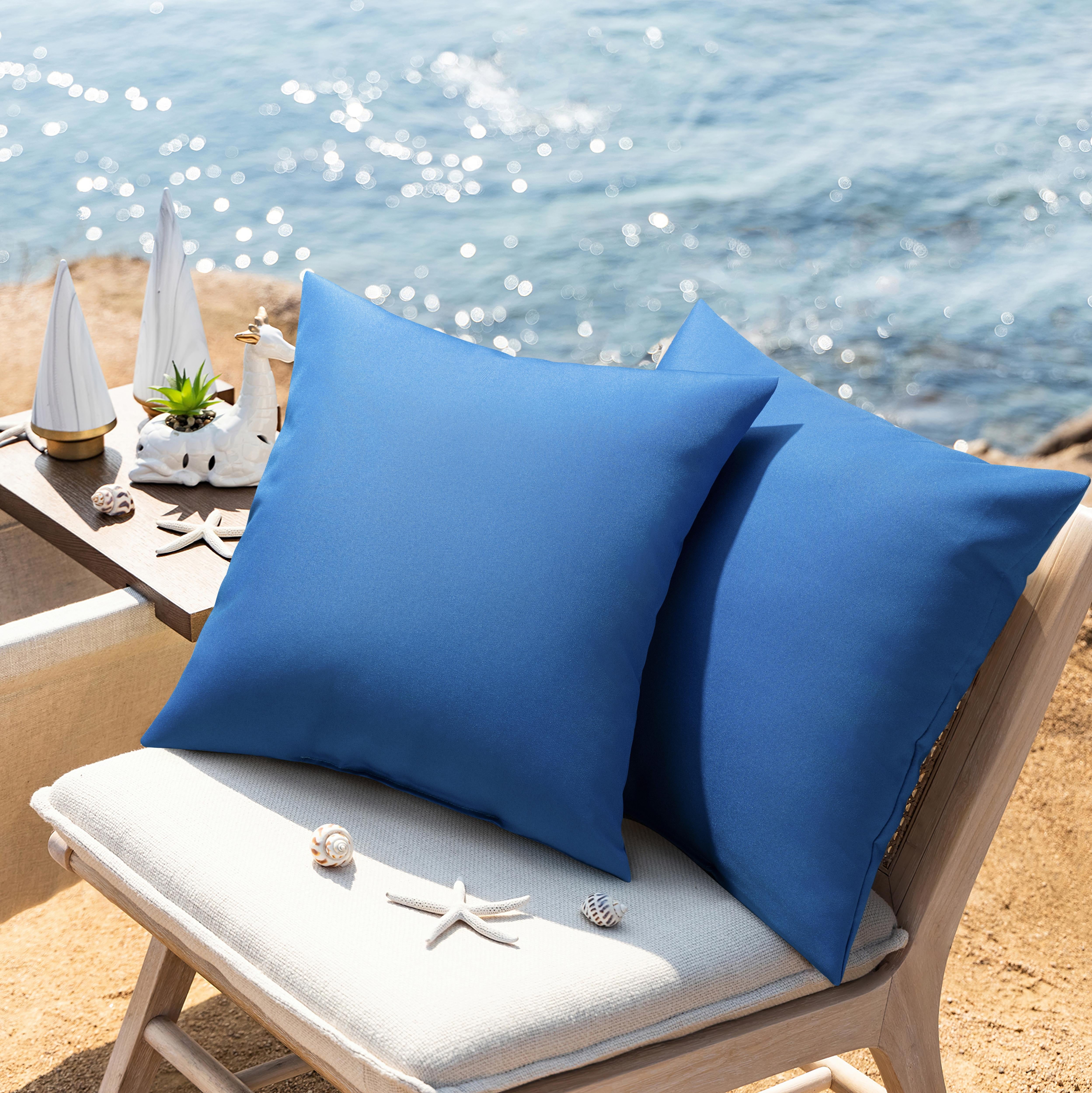 Phantoscope Outdoor Pillow Inserts - Pack of 2 Square Form Water Resistant Decorative Throw Pillows, 18" x 18", Blue