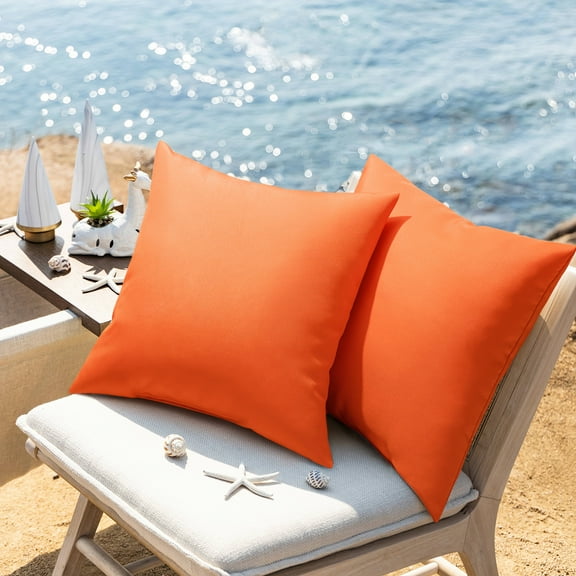 Phantoscope Outdoor Pillow Inserts - Pack of 2 Square Form Water Resistant Decorative Throw Pillows, 18" x 18", Orange
