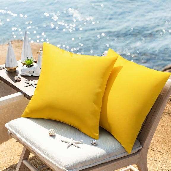Phantoscope Outdoor Pillow Inserts - Pack of 2 Square Form Water Resistant Decorative Throw Pillows, 18" x 18", Yellow