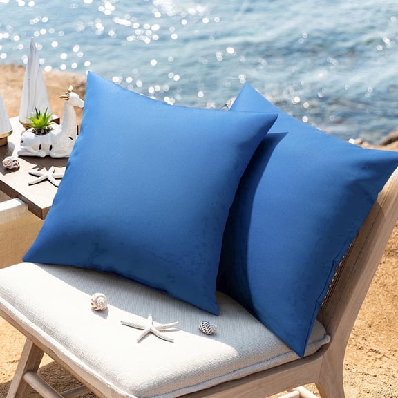 Phantoscope Waterproof Outdoor Throw Pillows Set of 2, 18x18 Inch Patio Cushions with Built-in Covers, Blue