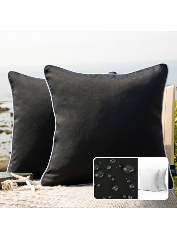 Phantoscope Outdoor Waterproof Decorative Throw Pillow, 18" x 18", Black, Pack of 2