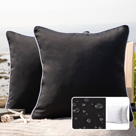 Phantoscope Outdoor Waterproof Decorative Throw Pillow, 18" x 18", Black, Pack of 2