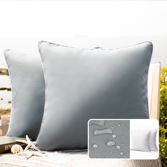 Phantoscope Outdoor Waterproof Decorative Throw Pillow, 18" x 18", Gray, Pack of 2