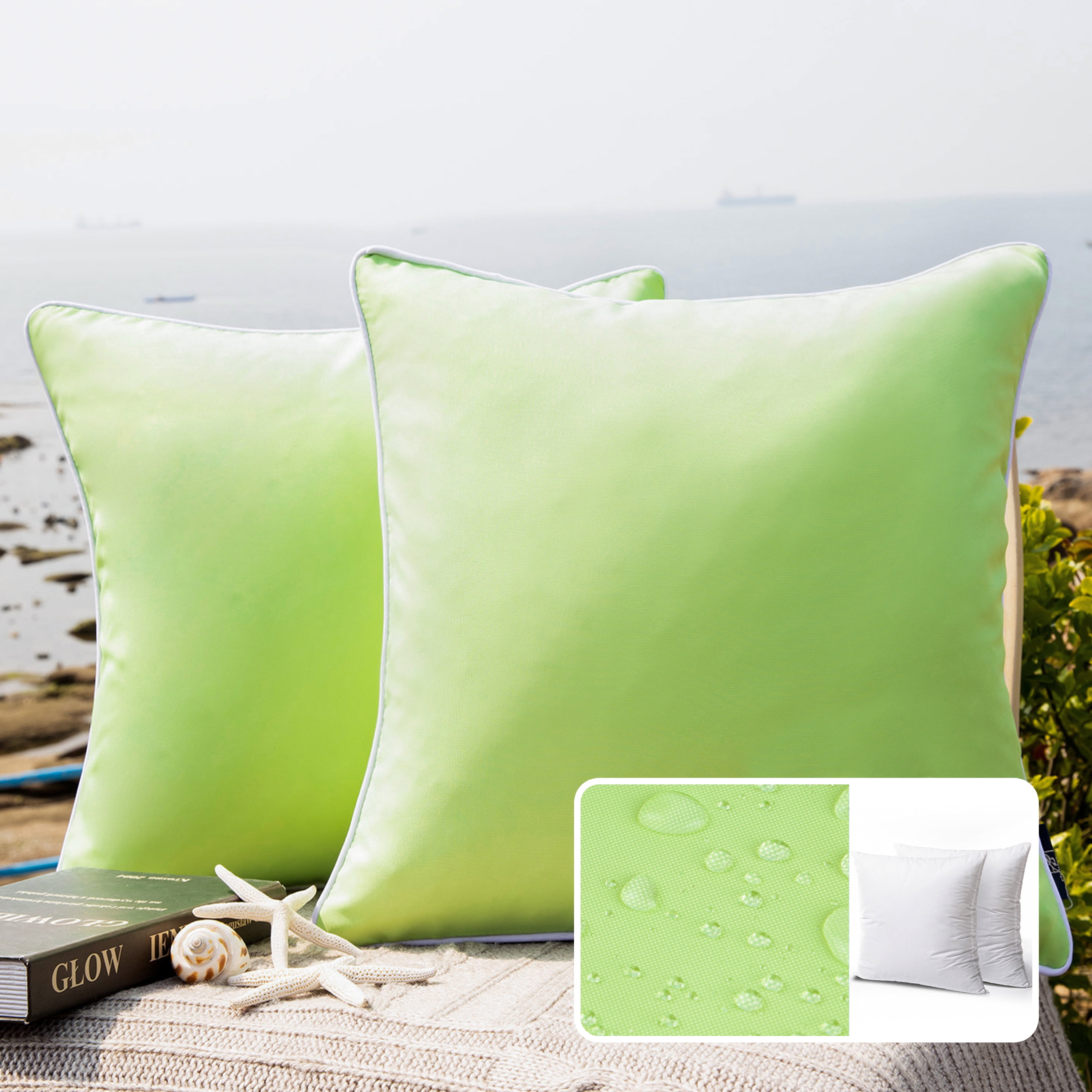 18 in. x 18 in. Green Outdoor Waterproof Throw Pillow Covers