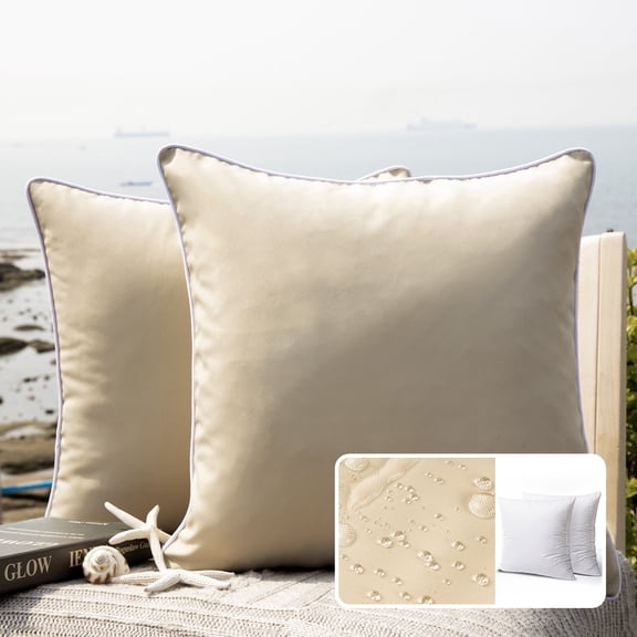 Phantoscope Outdoor Waterproof Decorative Throw Pillow, 18" x 18", Light Coffee, Pack of 2